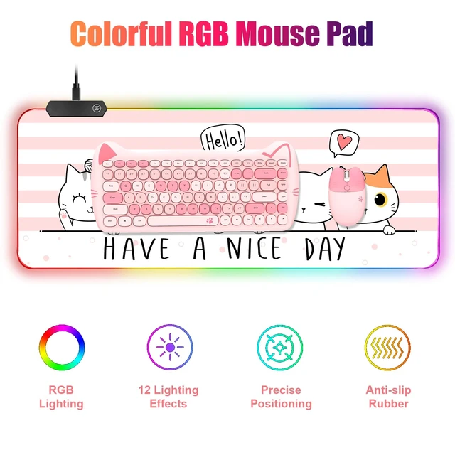 Alt view image 2 of 7 - RGB Large Gaming Mouse Pad, Extended Mouse Pad with 12 Lighting Effects, Water Proof Mutispandex Surface, Non-Slip Rubber Base, 80x30 cm / 31.5×11.8 in (Cat)
