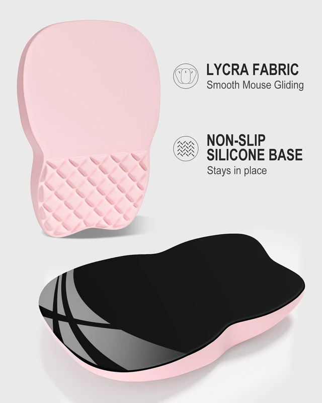Alt view image 2 of 7 - Auhoahsil Ergonomic Mouse Pad with Wrist Rest, Comfortable Slope Computer Mouse Mat with Wrist Support, Memory Foam Filling, Non-Slip Silicone Base, Pain Relief for Gaming Work, 8" x 12", Light Pink