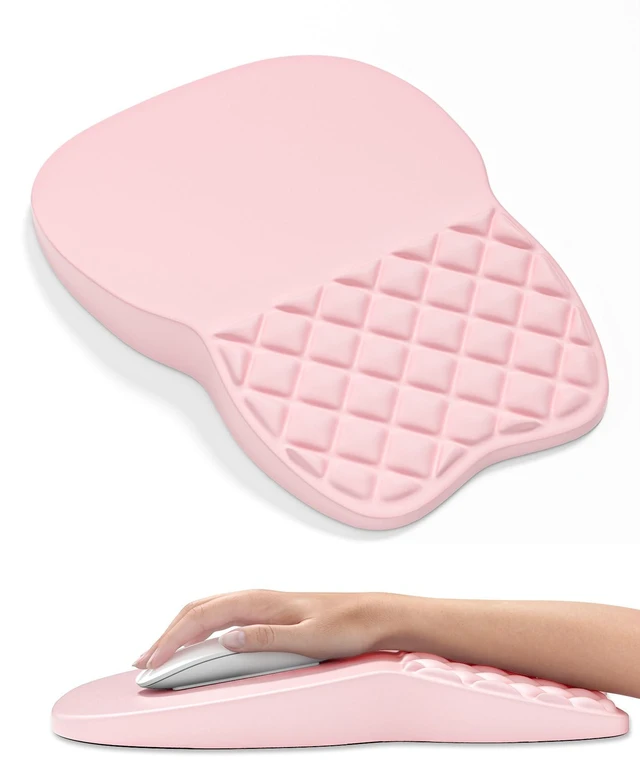 Main image of Auhoahsil Ergonomic Mouse Pad with Wrist Rest, Comfortable Slope Computer Mouse Mat with Wrist Support, Memory Foam Filling, Non-Slip Silicone Base, Pain Relief for Gaming Work, 8" x 12", Light Pink