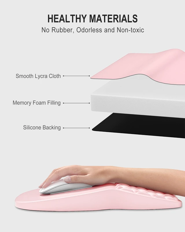 Alt view image 7 of 7 - Auhoahsil Ergonomic Mouse Pad with Wrist Rest, Comfortable Slope Computer Mouse Mat with Wrist Support, Memory Foam Filling, Non-Slip Silicone Base, Pain Relief for Gaming Work, 8" x 12", Light Pink