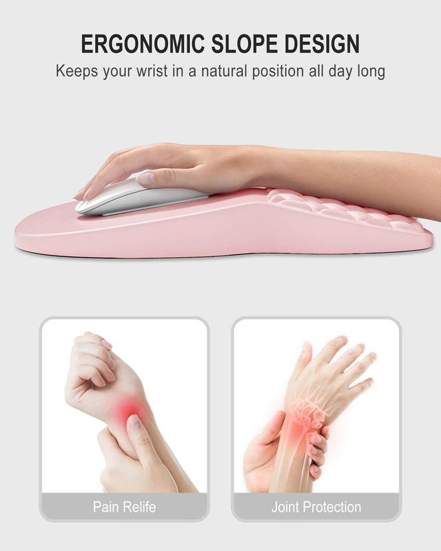 Alt view image 3 of 7 - Auhoahsil Ergonomic Mouse Pad with Wrist Rest, Comfortable Slope Computer Mouse Mat with Wrist Support, Memory Foam Filling, Non-Slip Silicone Base, Pain Relief for Gaming Work, 8" x 12", Light Pink