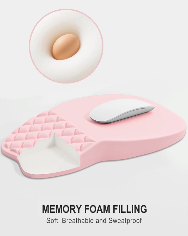 Alt view image 4 of 7 - Auhoahsil Ergonomic Mouse Pad with Wrist Rest, Comfortable Slope Computer Mouse Mat with Wrist Support, Memory Foam Filling, Non-Slip Silicone Base, Pain Relief for Gaming Work, 8" x 12", Light Pink