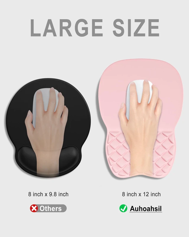 Alt view image 5 of 7 - Auhoahsil Ergonomic Mouse Pad with Wrist Rest, Comfortable Slope Computer Mouse Mat with Wrist Support, Memory Foam Filling, Non-Slip Silicone Base, Pain Relief for Gaming Work, 8" x 12", Light Pink