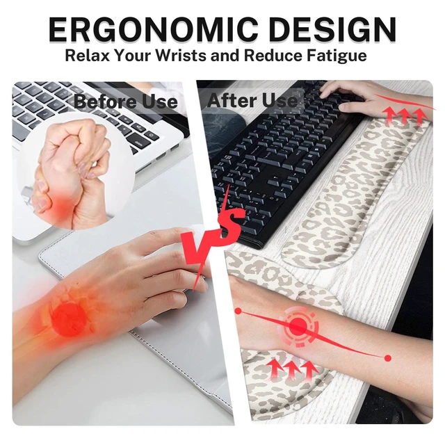 Alt view image 5 of 7 - Britimes Ergonomic Mouse Pad Set with Wrist Rest, Leopard Animal | Skin Light Khaki Non-Slip Rubber Base Wrist Cushion Support and Coasters Mousepad with Wrist Support for Computer Keyboard