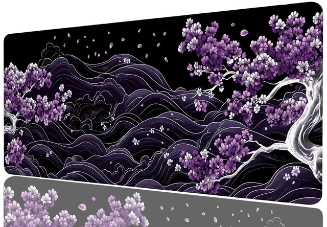 Main image of Purple Cherry Blossoms Gaming Mouse Pad, Black and White Japanese Wave Mouse Pad Large Mousepad Extended Laptop Keyboard Mat Gaming Mouse Pad, Office Computer Keyboard Laptop Home, 31.5x11.8