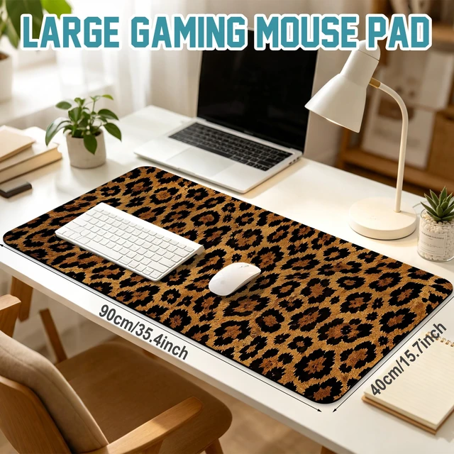 Alt view image 3 of 7 - PLSOZRYL Gaming Mouse Pad Leopard 35.4x15.7In Desk Mat Office Decor | with Stitched Edges Non-Slip Rubber Base Mousepad Desktop Computer Mat