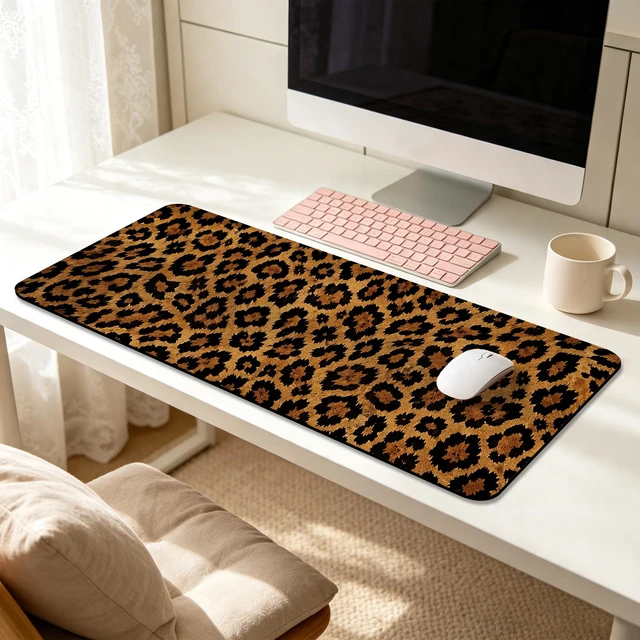 Alt view image 5 of 7 - PLSOZRYL Gaming Mouse Pad Leopard 35.4x15.7In Desk Mat Office Decor | with Stitched Edges Non-Slip Rubber Base Mousepad Desktop Computer Mat