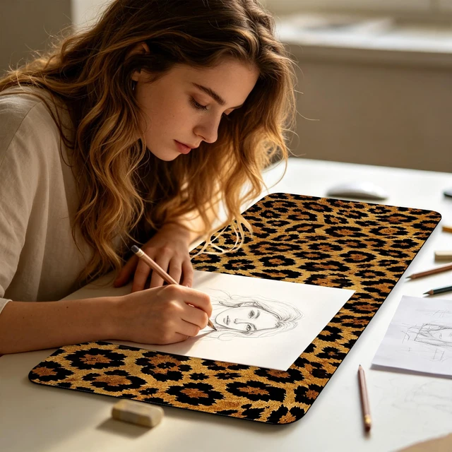 Alt view image 6 of 7 - PLSOZRYL Gaming Mouse Pad Leopard 35.4x15.7In Desk Mat Office Decor | with Stitched Edges Non-Slip Rubber Base Mousepad Desktop Computer Mat