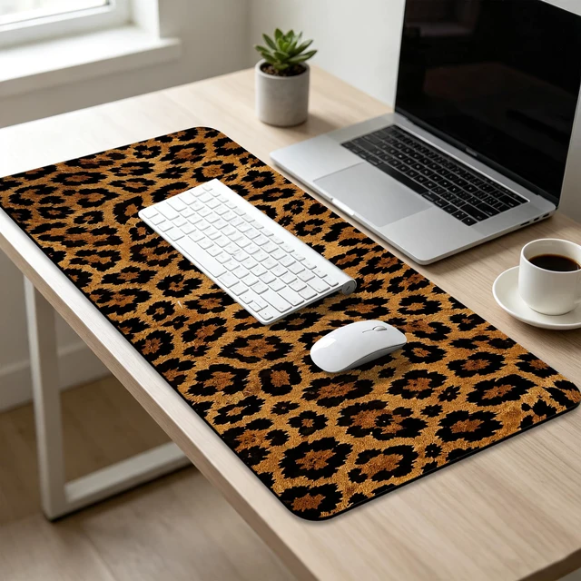 Alt view image 7 of 7 - PLSOZRYL Gaming Mouse Pad Leopard 35.4x15.7In Desk Mat Office Decor | with Stitched Edges Non-Slip Rubber Base Mousepad Desktop Computer Mat