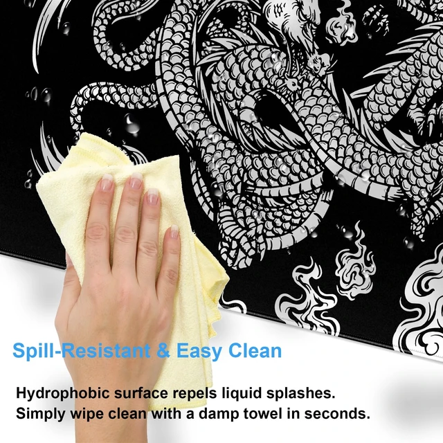 Alt view image 6 of 7 - CindasunJapanese Dragon Gaming Mouse Pad XL Black and White Art Desk Mat | 31.5"x15.7" Ultra-Smooth Lycra Surface, Non-Slip Rubber Base, Stitched Edges Extended Computer Keyboard Pad for Desk & Gaming