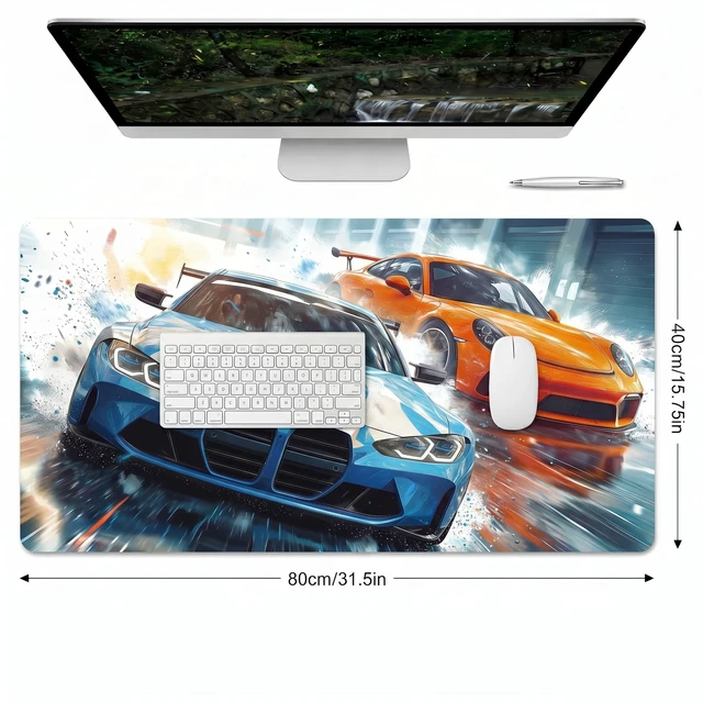Alt view image 2 of 7 - Zuvinix XXL Large Mouse Pad for Desk, Racing Car Gaming Desk Mat | 31.5x15.7 in Extended Keyboard Mouse Mat, Non-Slip Rubber Base, PC Gaming Desk Protector for Computer Laptop Office
