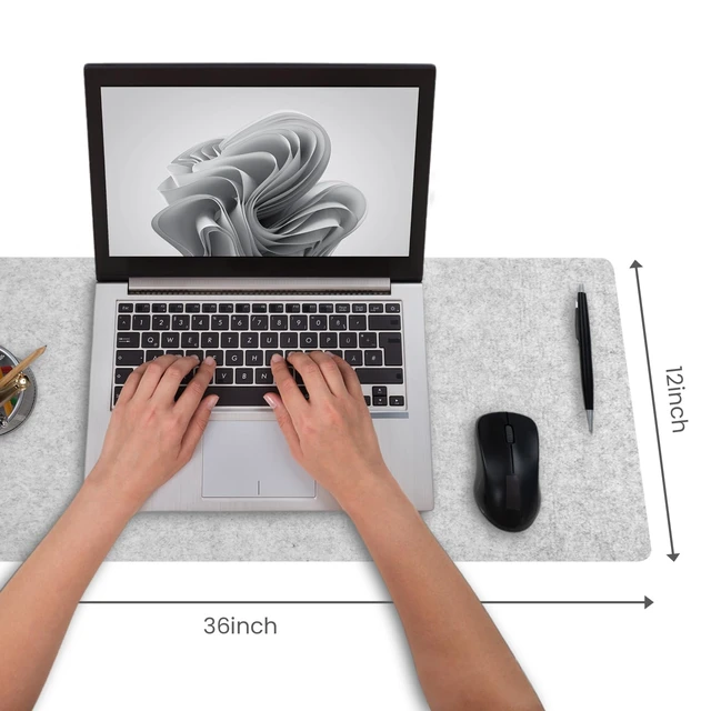 Alt view image 4 of 7 - DAWNTREES Felt Desk Pad, Large Felt Mouse Pad and Keyboard Mat, 36" x 12" | Non-Slip Computer Desk Mat XL,Desk Protector for Office (light gray)