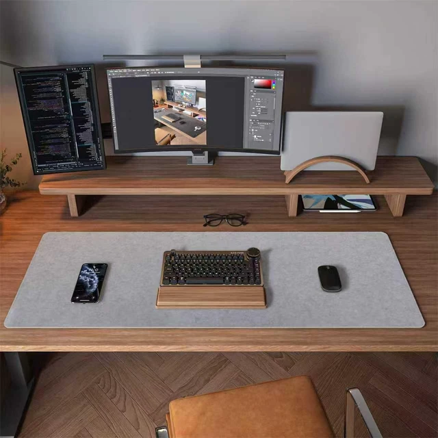 Alt view image 3 of 7 - DAWNTREES Felt Desk Pad, Large Felt Mouse Pad and Keyboard Mat, 36" x 12" | Non-Slip Computer Desk Mat XL,Desk Protector for Office (light gray)