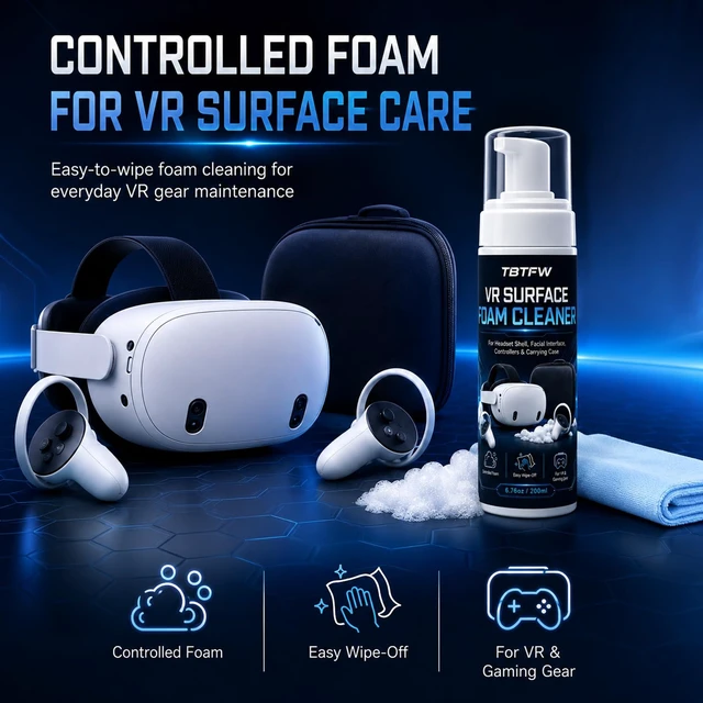 Alt view image 3 of 7 - VR Headset Surface Foam Cleaner Kit,Controlled Foam Surface Cleaner-6.76oz | with 30 x 30cm Microfiber Cloth for Headset Shells, Controllers, Carrying Cases and Compatible Face Covers