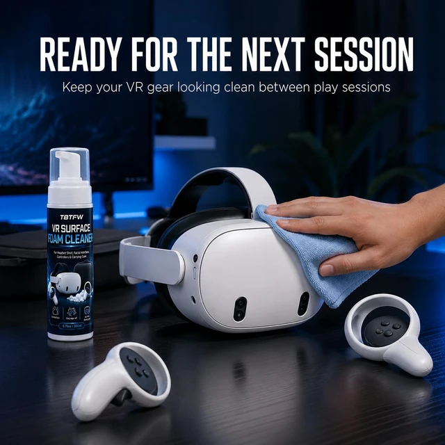 Alt view image 5 of 7 - VR Headset Surface Foam Cleaner Kit,Controlled Foam Surface Cleaner-6.76oz | with 30 x 30cm Microfiber Cloth for Headset Shells, Controllers, Carrying Cases and Compatible Face Covers