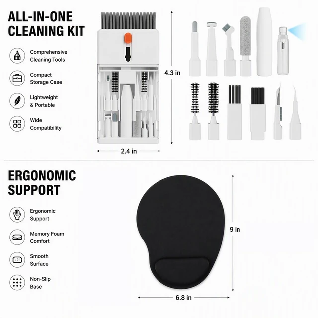 Alt view image 2 of 7 - Office Desk Cleaning Bundle - Computer Cleaning - Wrist Rest Mouse Pad | Electronics Cleaning Kit - Device Cleaning Kit - Ergonomic Mouse Pad - Workspace Hygiene - Office Workers - Soft Bristles