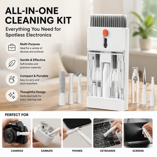 Alt view image 7 of 7 - Office Desk Cleaning Bundle - Computer Cleaning - Wrist Rest Mouse Pad | Electronics Cleaning Kit - Device Cleaning Kit - Ergonomic Mouse Pad - Workspace Hygiene - Office Workers - Soft Bristles