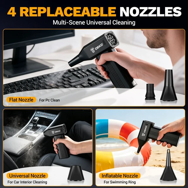 Alt view image 5 of 7 - Compressed Air Duster, 130000RPM High-Speed Electric Air Duster with 220G Wind Pressure, 4-Speed Adjustable, Dust Blower for PC Cleaning Kit, Computer Keyboard, Black