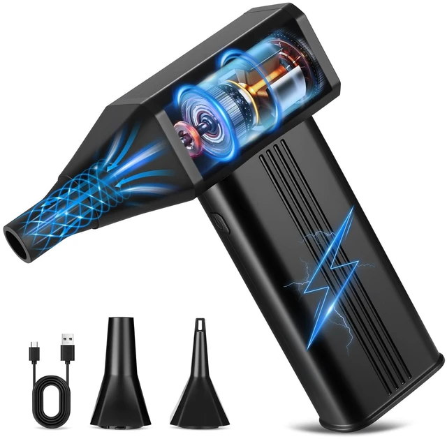 Alt view image 7 of 7 - Compressed Air Duster, 130000RPM High-Speed Electric Air Duster with 220G Wind Pressure, 4-Speed Adjustable, Dust Blower for PC Cleaning Kit, Computer Keyboard, Black