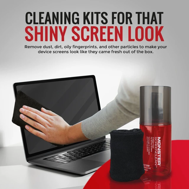 Alt view image 2 of 6 - Monster Screen Cleaner Kit with Microfiber Cloth, 6.7 oz (200 mL) Monitor Cleaning Spray for HDTVs, Laptops, Tablets, Smartphones and Eyeglasses, White/Black/Red