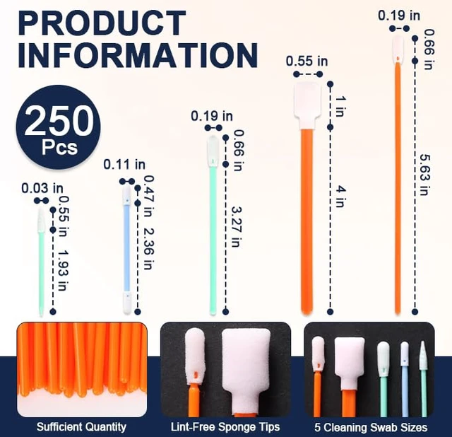 Alt view image 2 of 7 - 250 Pcs Foam Cleaning Swab Kit 5 Types Lint-Free Foam Swab Sticks with Storage Box Micro Cleaning Sponge Tip Swabs for Electronics Printer Cameras Optical Lenses Equipment Gun Automotive Detailing