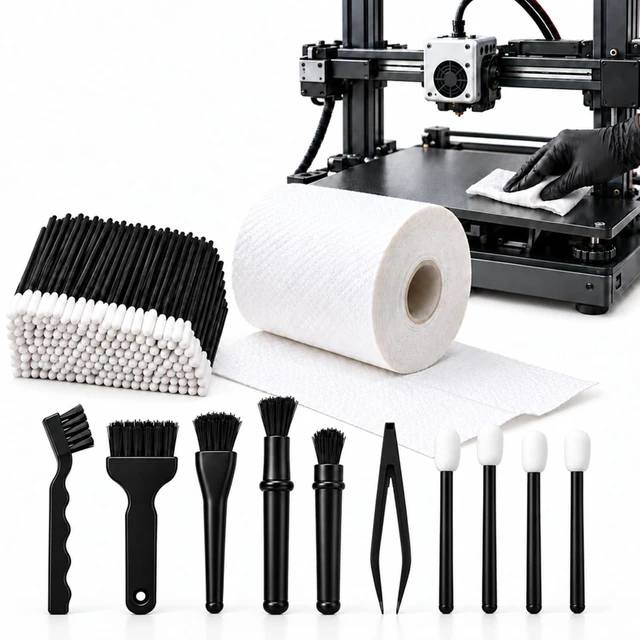 Main image of Wamlente 8 Pcs 3D Printer Rails and Screws Cleaning Set Brushes Swabs Wipes | Precision Maintenance Tools Set for for 3D Printer Nozzle, Print Head, Extruder, Camera Lens Electronics Keyboard Lens