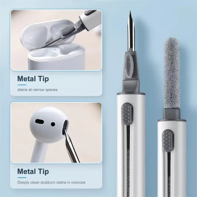 Alt view image 2 of 7 - Cleaning Kits for Airpods Pro 1 2 3 Multi-Function Cleaner Pen Soft Brush for Bluetooth Earphones Case Cleaning Tools for iPhone 16 15 Pro Max Lego Camera Lens (White).