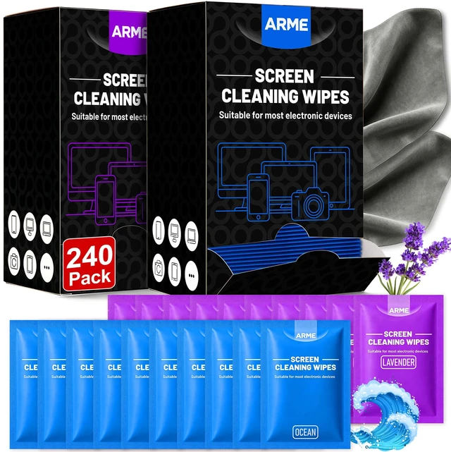 Main image of Arme Computer Screen Cleaner Wipes,Individually Wrapped,240 PCS | Streak-Free&Scratch-Free Screen Wipes for Electronics,Monitors,Phones,Tech,Laptops, Computers, Ocean&Lavender Scent