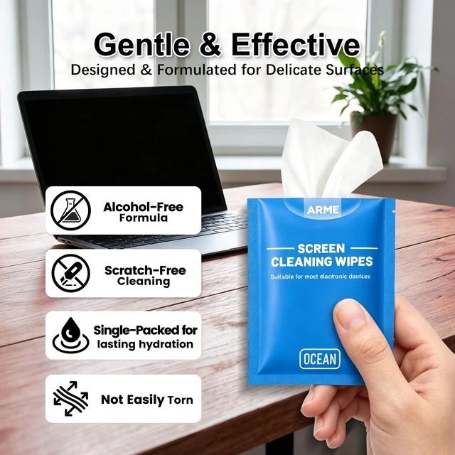 Alt view image 4 of 7 - Arme Computer Screen Cleaner Wipes,Individually Wrapped,240 PCS | Streak-Free&Scratch-Free Screen Wipes for Electronics,Monitors,Phones,Tech,Laptops, Computers, Ocean&Lavender Scent