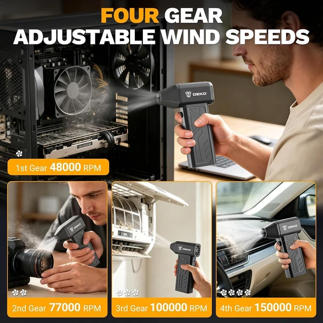 Alt view image 3 of 7 - Compressed Air Duster, 150000RPM High-Speed Electric Air Duster with 240G Wind Pressure, 4-Speed Adjustable, Dust Blower for PC Cleaning Kit, Computer Keyboard, Grey