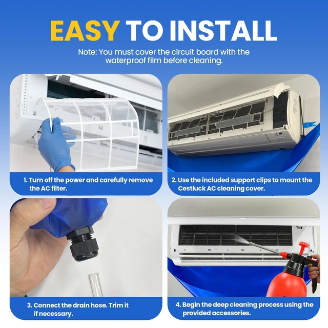 Alt view image 6 of 7 - Cestluck 13PCS Mini Split Cleaning Kit with 2L High Pressure Sprayer | Deep Cleaning Air Conditioner Professional AC Cleaning Kit With Waterproof PVC Cleaning Cover and Drain Hose, Large