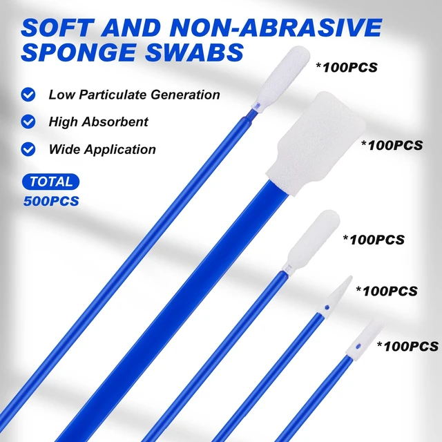 Alt view image 3 of 7 - Dansib 500 Pack Foam Tip Cleaning Swab Kit 5 Types Multi Purpose, Lint Free | Swabs Cleanroom Sponge Stick Foam Tip Swab for Printer Optics Lens Camera Arts and Crafts Automotive Detailing