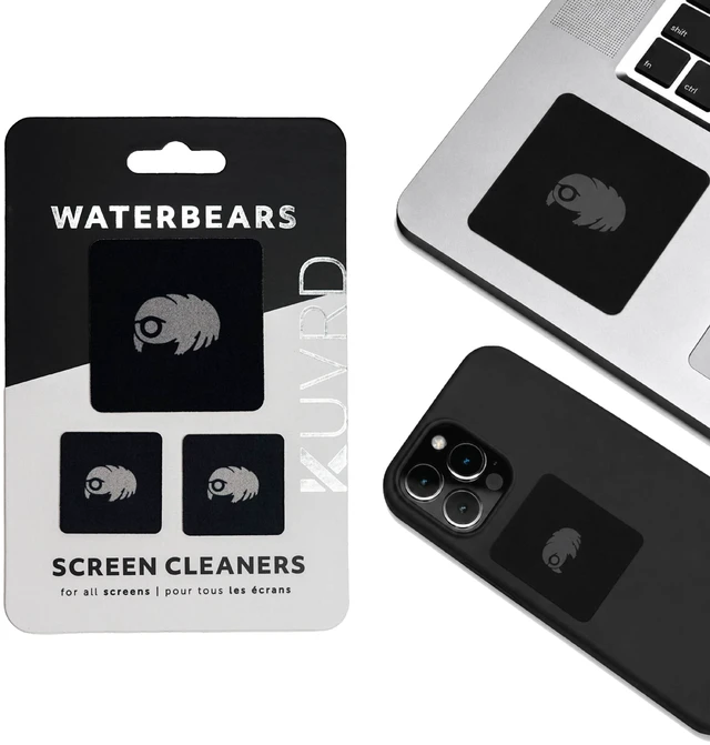 Main image of KUVRD Waterbear - Electronic Screen Cleaner Pads, Single Pad Set | Reusable Stick-On Microfiber Cleaning Pad, for Dry Wiping Car Touchscreens, Phone Displays, Camera Lenses, and Eyeglasses