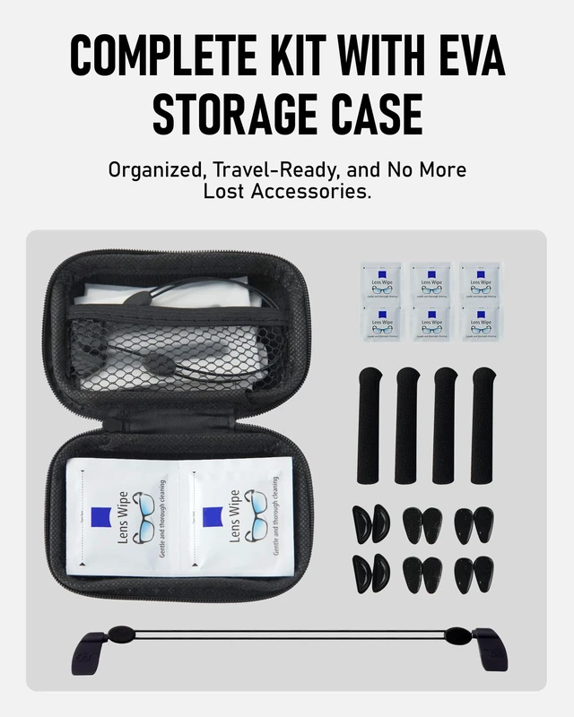 Alt view image 7 of 7 - Smart Glasses Accessories Kit for Ray-Ban & Oakley Meta with Storage Case | 6 Pairs Nose Pads + 2 Holder Pairs | Adjustable Anti-Drop Lanyard | 6 Lens Cleaning Wipes | Fits Wayfarer,Headliner & Skyler