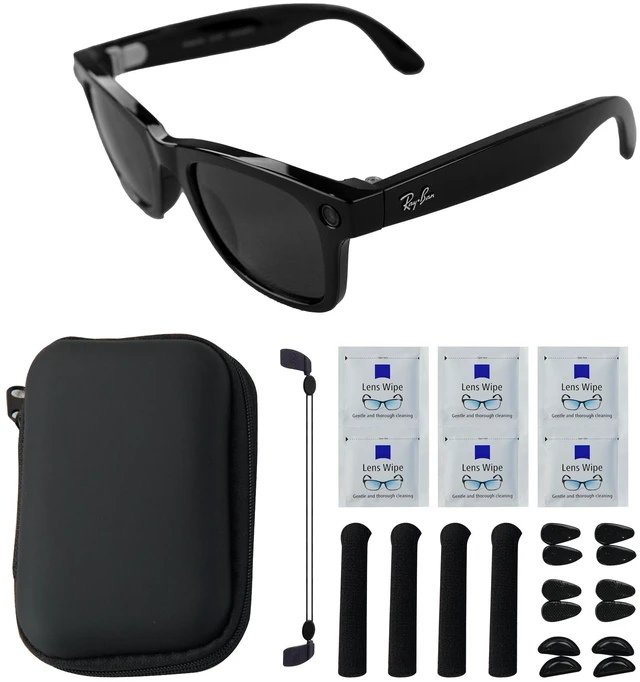 Main image of Smart Glasses Accessories Kit for Ray-Ban & Oakley Meta with Storage Case | 6 Pairs Nose Pads + 2 Holder Pairs | Adjustable Anti-Drop Lanyard | 6 Lens Cleaning Wipes | Fits Wayfarer,Headliner & Skyler