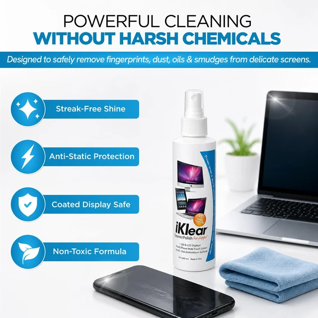 Alt view image 2 of 7 - IKlear Spray Bottle (8oz) - Screen Cleaner - TV, Computer, Phone & Tablet Cleaner - Made in USA