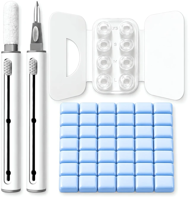 Main image of 4 Pairs Replacement Ear Tips for AirPods Pro 2/1 with Earbud Cleaning Kit | Clear Liquid Silicone Ear Tips with a Secure Slot Design, 4 SizesXS S M L, Cleaning Pen and 42PCS Cleaning Putty Set