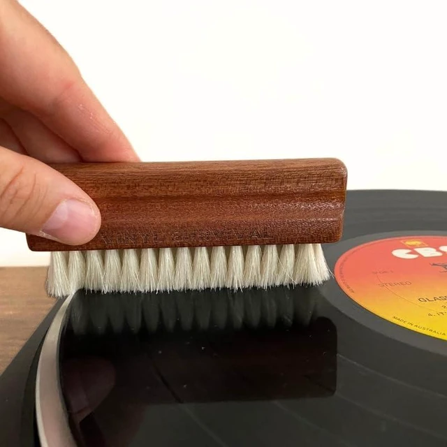 Alt view image 3 of 7 - Vinyl Survival 7-in-1 Record Cleaning Kit, Premium Vinyl Record Cleaner Kit | Mahogany Hardwood, Anti-Static Velvet & Goat Hair Brushes, Stylus Brush,Cleaner Fluid,Cloth,Label Protector, Storage Pouch