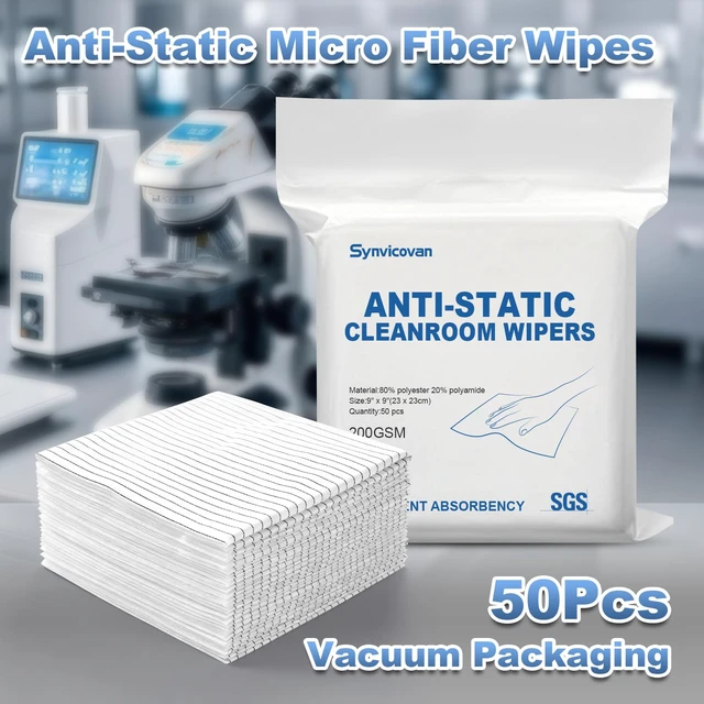 Alt view image 2 of 7 - Synvicovan Anti-Static Microfiber cloths 9"x9"(50 Pcs,200GSM) | Lint Free Cloths,Reusable,Special ESD Protection Design is Suitable for Protecting Sensitive Electronic Components and Tools