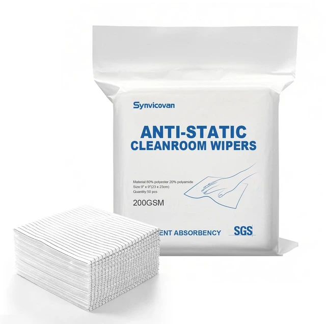Main image of Synvicovan Anti-Static Microfiber cloths 9"x9"(50 Pcs,200GSM) | Lint Free Cloths,Reusable,Special ESD Protection Design is Suitable for Protecting Sensitive Electronic Components and Tools