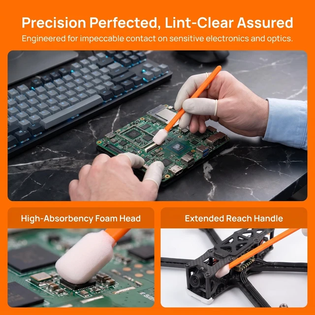 Alt view image 6 of 7 - Kristen 200 PCS Lint-Free Foam Cleaning Swabs,Orange | For printer heads, rollers, ink paths, camera lenses, sensors, keyboards, vents, and precision equipment