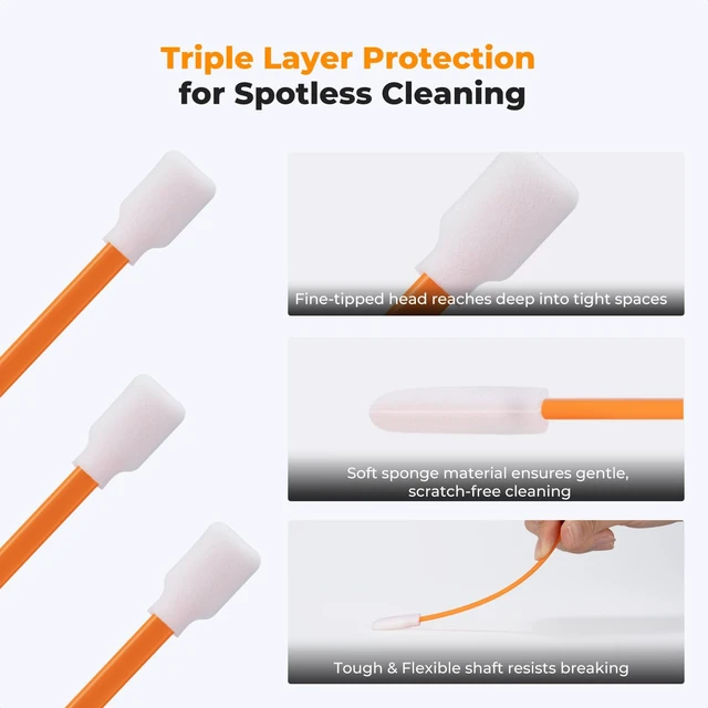Alt view image 4 of 7 - 50 Foam Cleaning Swabs,for Electronics,Camera,Deep Cleaning | Premium Foam Swabs,Strong Adsorption,No Dripping,Long Sturdy Handle,Flexible,Unbreakable,Dual Packaging,Multi-Device Use,MK09