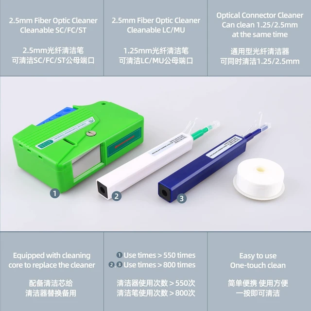 Alt view image 3 of 7 - Fiber Optic Cleaner Cleaning Pen Box Kit 2.5mm 1.25mm FC SC ST LC Optical Fiber Cable Connector Endface Optical Cleans Tool Set 4 in 1