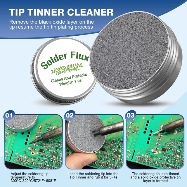 Alt view image 3 of 7 - Soldering Tip Cleaning Kit | Include Flux Paste, Tip Tinner, Solder Wick, Iron Tips, Soldering Iron Tips Cleaner, Cleaning Sponge for Electronics Repair