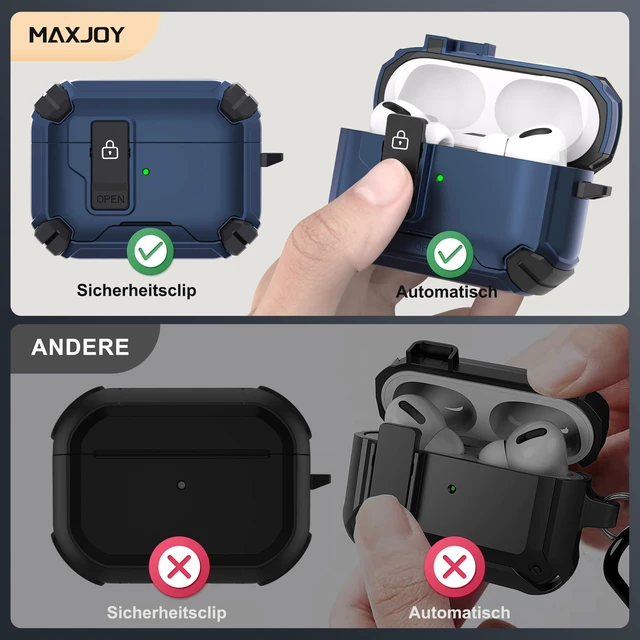 Alt view image 3 of 7 - for AirPods Pro 3 Case with Magnetic Lock, Magsafe Compatible, Dark Blue | Phone Stand Design, Automatic Snap Switch Secure Cover with Cleaning Kit & Keychain, Shockproof Protective Cover