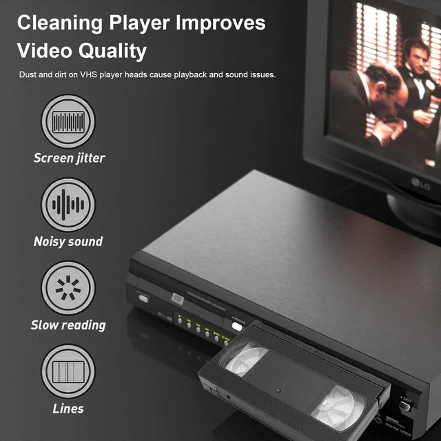 Alt view image 2 of 7 - Vhs Vcr Head Cleaner Tape, Dry Reusable Up to 50 Uses | Video Head Cleaning Kit, ABS, Black, Dry Type, for VCR and VHS Players, Reusable, Up to 50 Uses, No Liquids