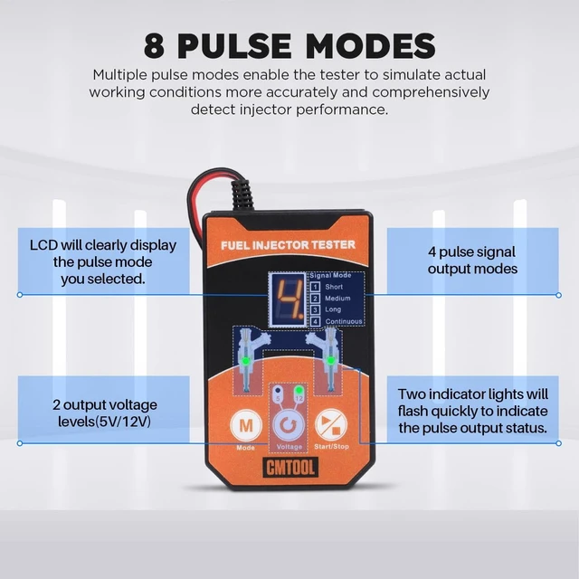 Alt view image 4 of 7 - CMTOOL Fuel Injector Tester and Cleaner Tool Kit, Upgraded 6 Cleaning Adapters & 8 Pulse Modes, DIY Tool, Car Fuel Injector Cleaner Kit, 5V/12V Output Voltage Level