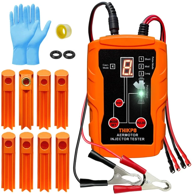 Main image of THIKPO Fuel Injector Tester and Cleaner Tool Kit, DIY Cleaning Tool Kit | 8 Pulse Modes for Injector Tester, 2 Fuel Injectors Simultaneously Test, 4 Size Cleaning Adapters, 12V/5V Output Power