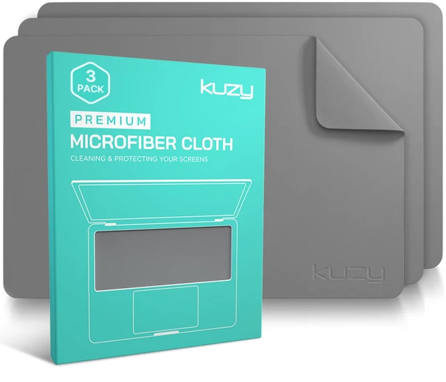 Main image of Kuzy 3 Pack Premium Microfiber Cleaning Cloth - MacBook Screen Cleaner Keyboard Cover Imprint Protection Accessories - Laptop Screen Cleaner Cloth - Eyeglass Lens Glasses Cleaner, 3 Pack - Gray