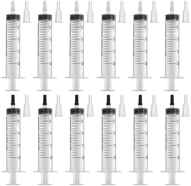 Main image of PATIKIL DTF Syringes Printer Cleaning Kits 20ML DTF Syringes 12Pcs | with 12 White/Black Caps and Adapters No Needle for Printer Nozzle Ink Line Flushing Bubble Removal